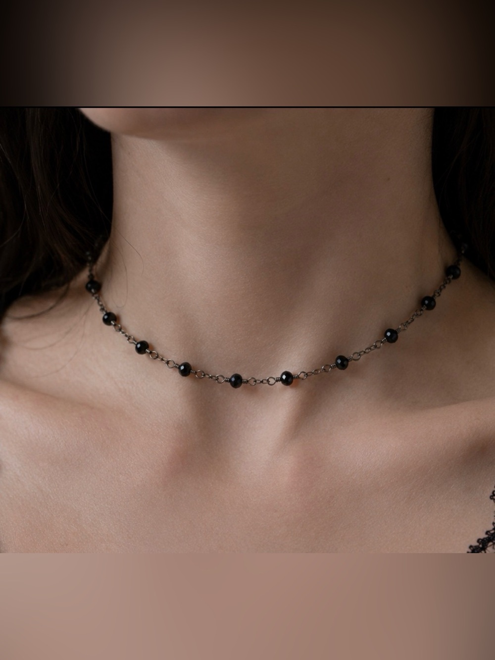 Black Onyx Rosary Choker Necklace | Oxidized Sterling Silver | Gothic Minimalist